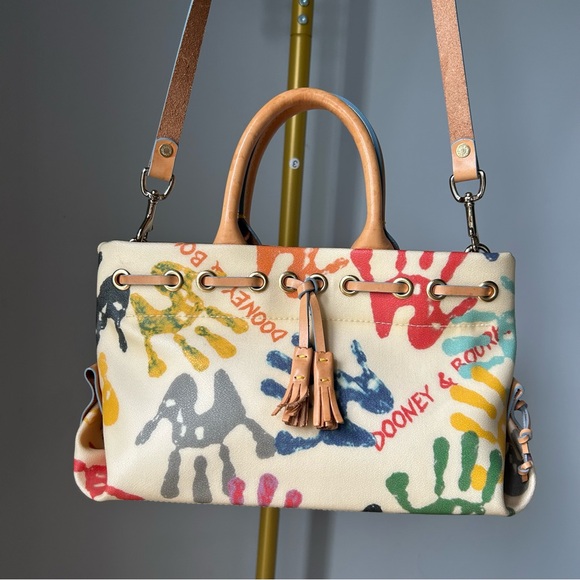 Vintage Dooney & Bourke Hands Print Satchel Crossbody bag Made in USA - Picture 3 of 11